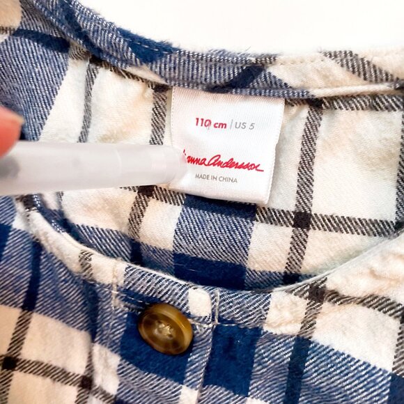 Hanna Andersson Blue Plaid Flannel Dress, Size 5 - Picture 3 of 4